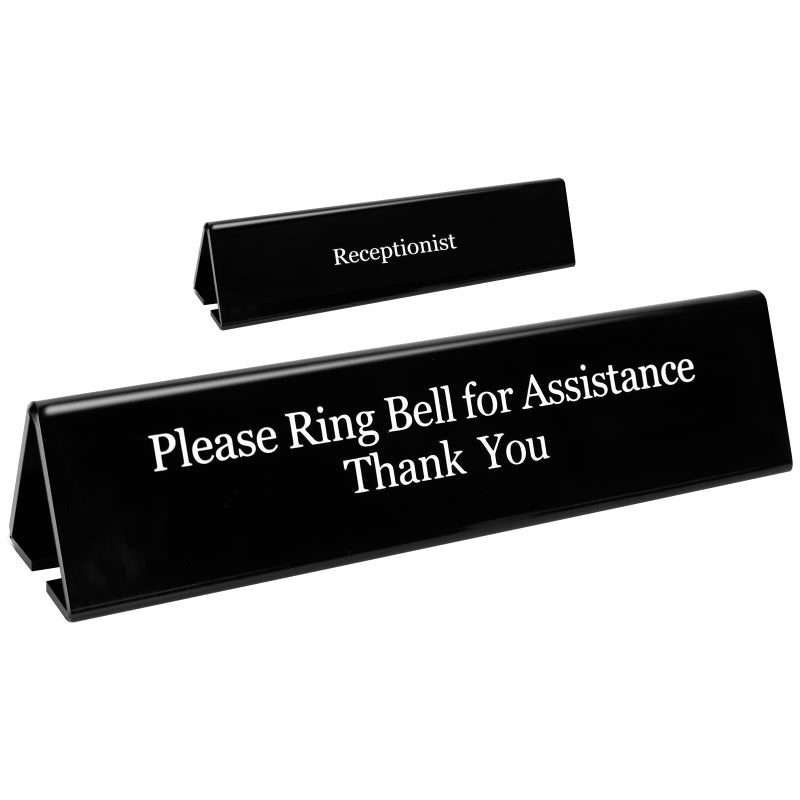 UCEC NO Receptionist Desk Sign, Office Sign Please Ring Bell for Assistance Thank You, Double Sides Printed Office for Lobby or Front Desk Service, 7.8" x 2" - Image 1